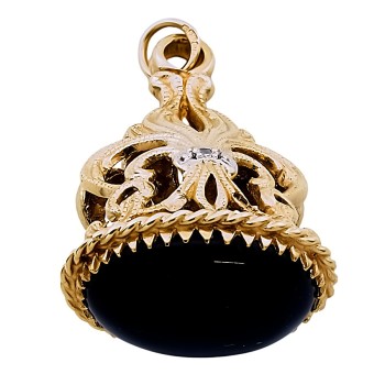 9ct Gold Onyx/ Diamond Fob Pendant